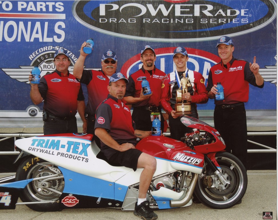 Dave Schnitz, Rob Muzzy, ryan Schnitz, Joe Koenig, Chicago Pro Stock Motorcycle Win, Trim-Tex