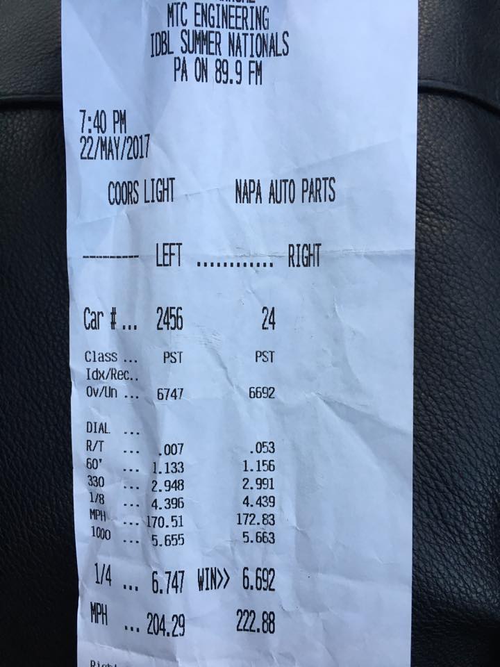 Pro Street Dragbike Record Setting Time Ticket