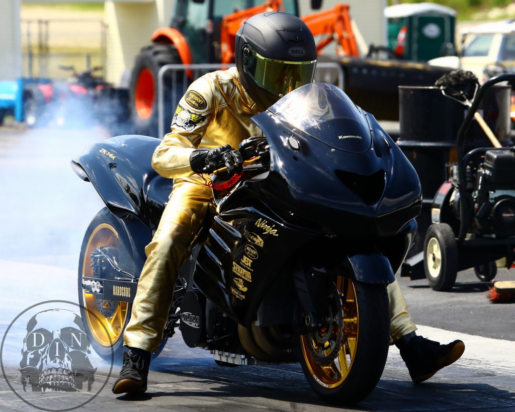 Joe Ferraro of RI, smoked the competition on his way to winning in the Motorcycle Masters race at New England Dragway. Tom McCarthy photo.