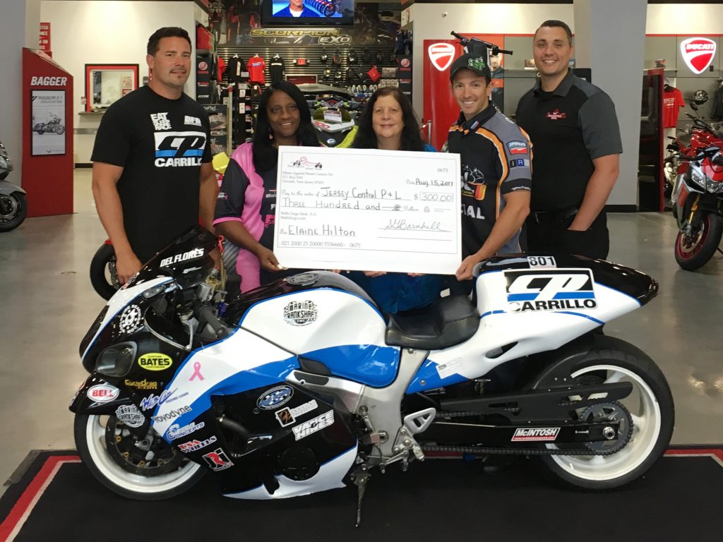 Real Street racer Del Flores, Shelia Green-Barnhill from Bikers Against Breast Cancer, Breast Cancer Patient Elaine Hilton, IDBL President Jack Korpela, Rich Gonnello