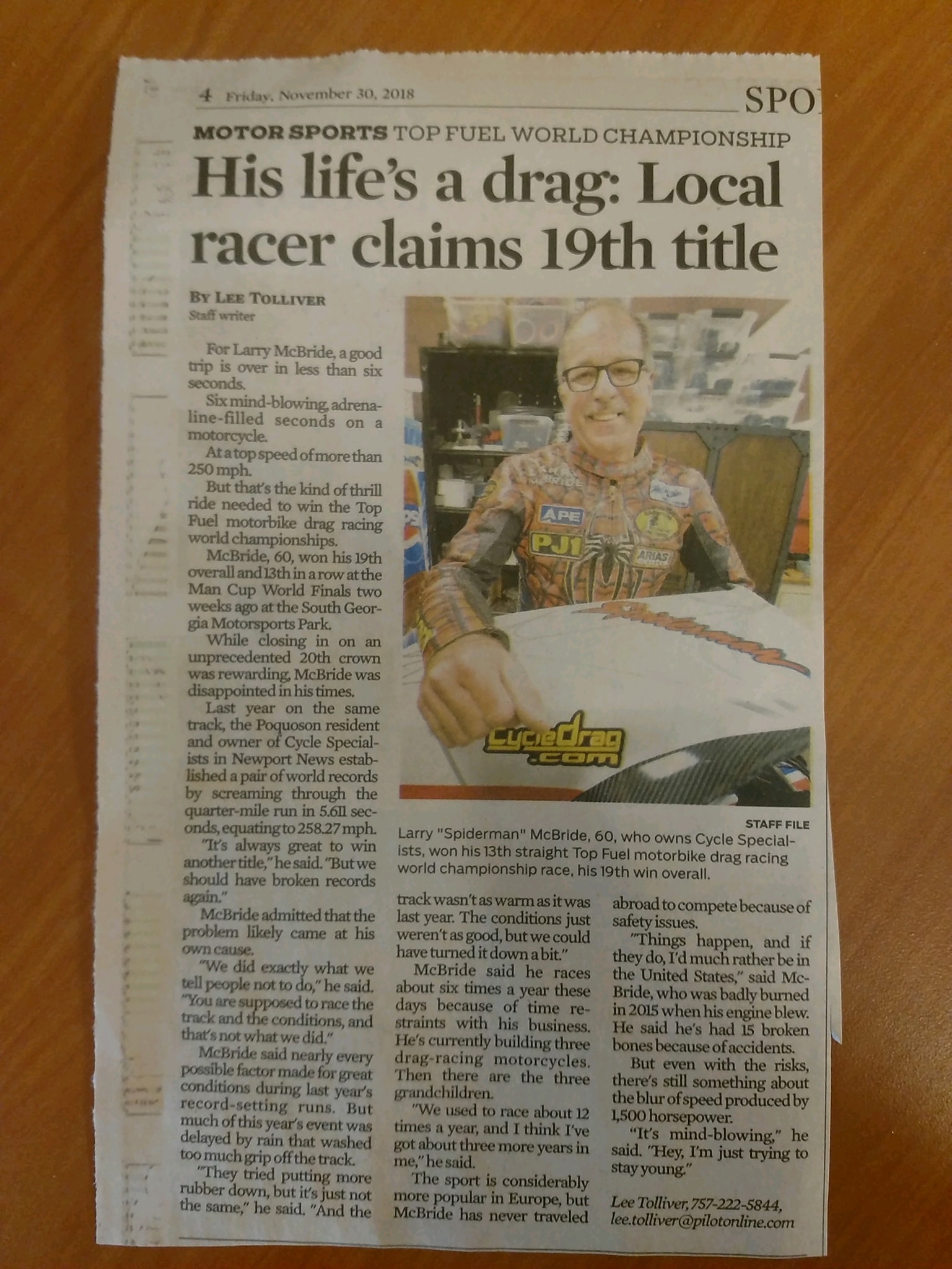 Larry "Spiderman" McBride newspaper article