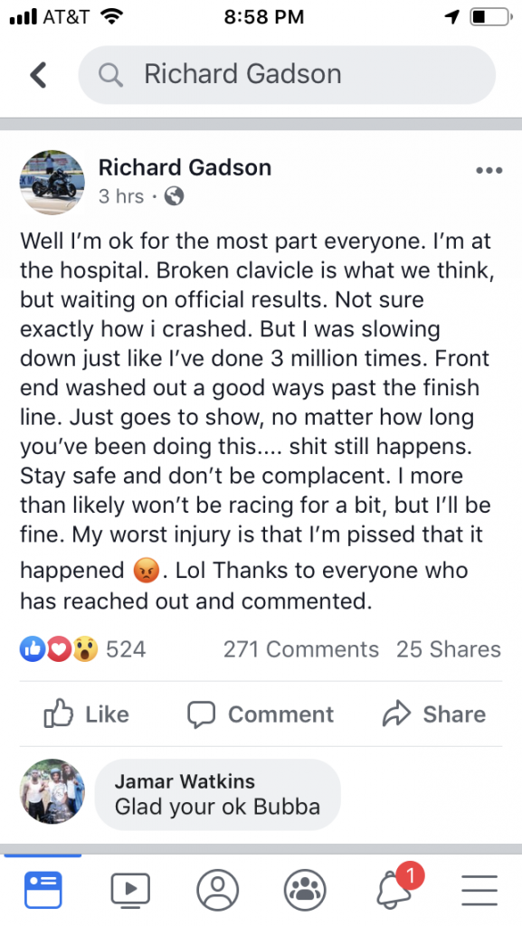 Richard Gadson Facebook Post Crash