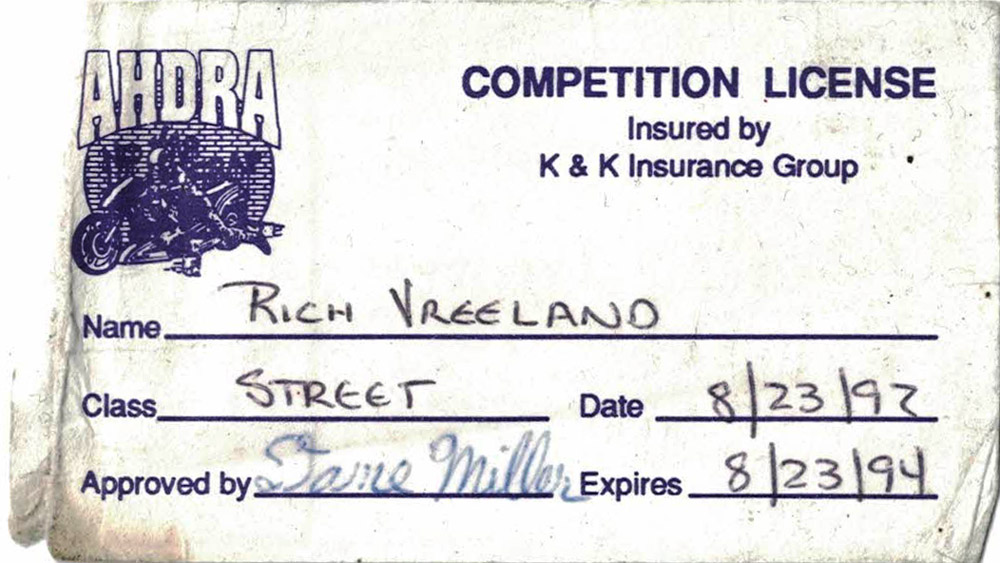 Rich Vreeland NHRA Harley License