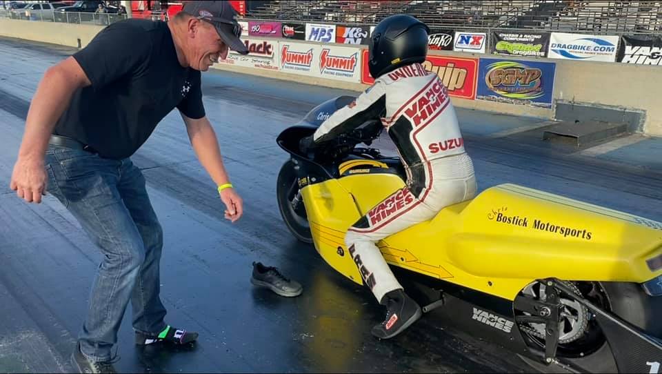 Racer stuck to drag strip