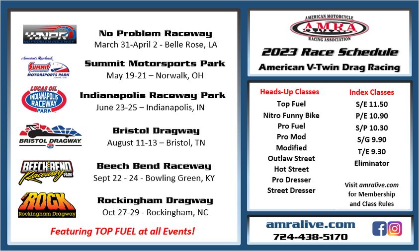 AMRA 2023 Schedule Drag Bike News