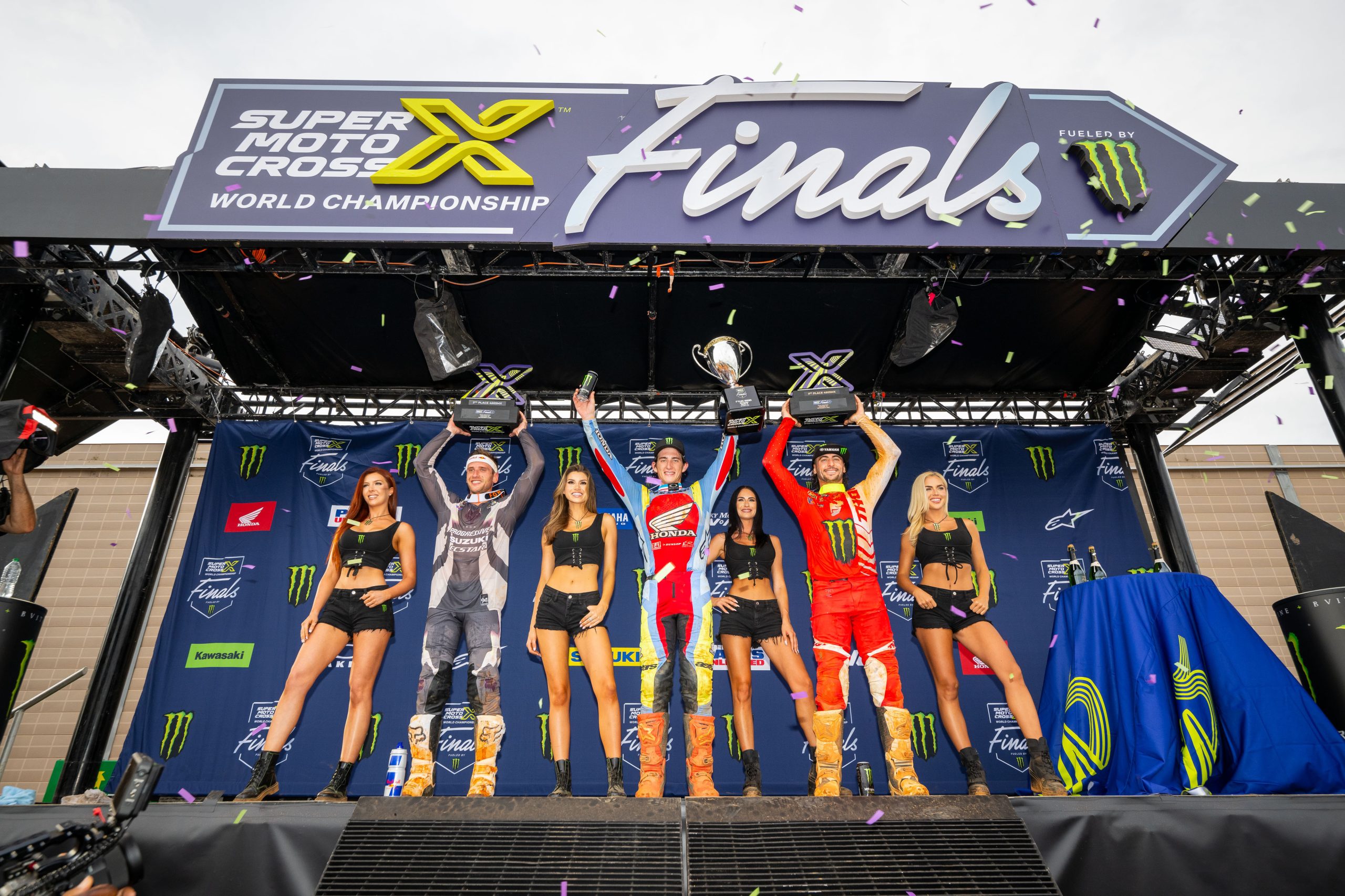 450 Class podium (riders left to right) Ken Roczen, Chase Sexton, and Dylan Ferrandis. Photo Credit: Feld Motor Sports, Inc.