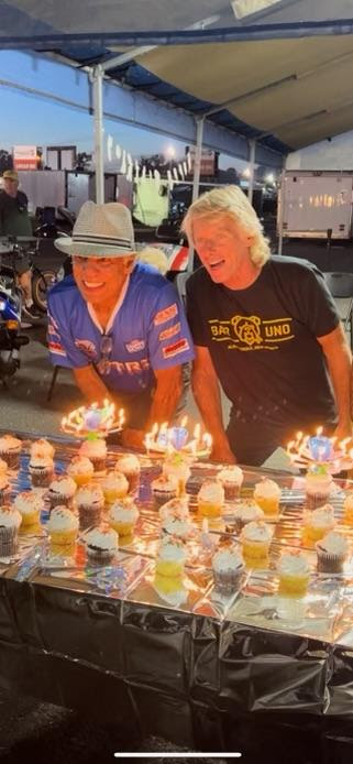 Chris Bostick and Hector Arana Jr. celebrate their shared birthday in the pits at the Pep Boys NHRA Nationals. (Photo credit: Chris Bostick Motorsports)
