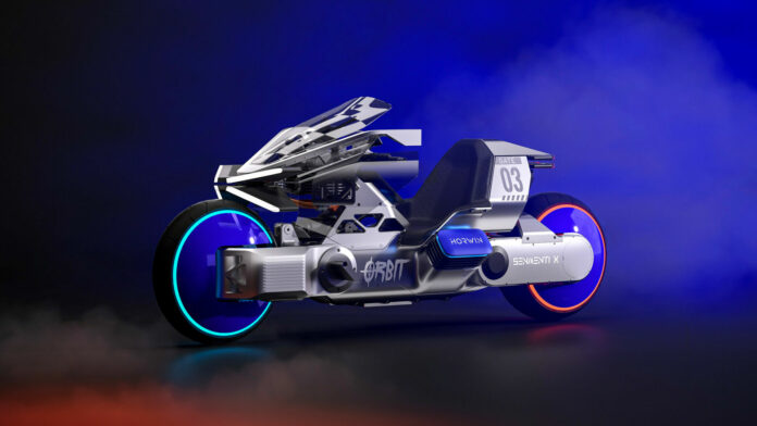A Horwin SENMENTI X electric motorcycle concept model.