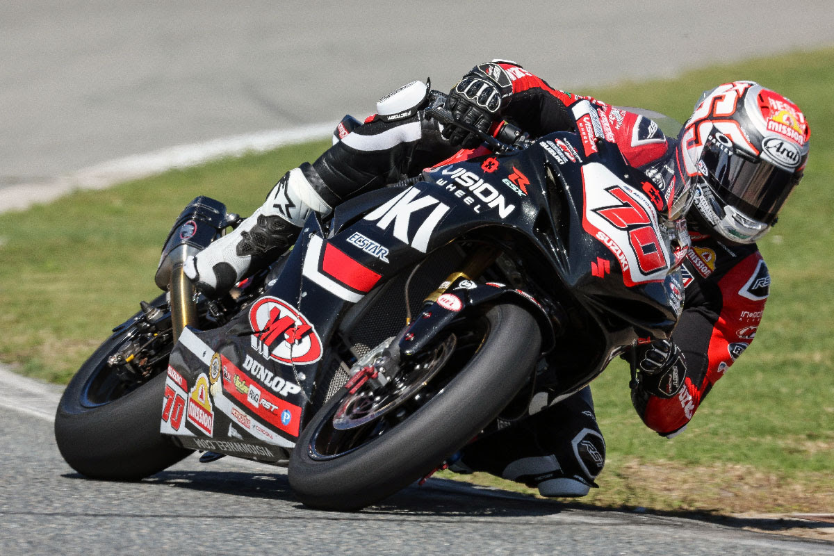 Tyler Scott (70) races the GSX-R750 to the 2024 Daytona 200’s pole position.