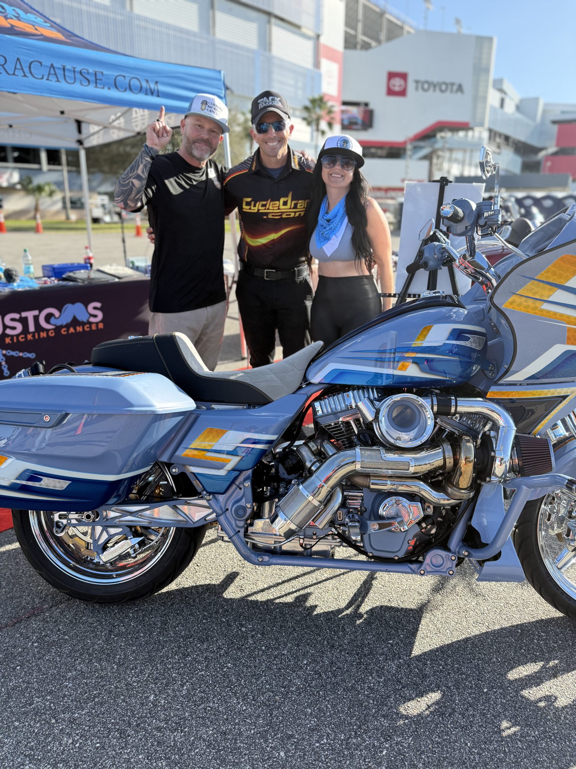 Cycledrag's Jack Korpela with a Turbo Harley Couple - Customs Kicking Cancer
